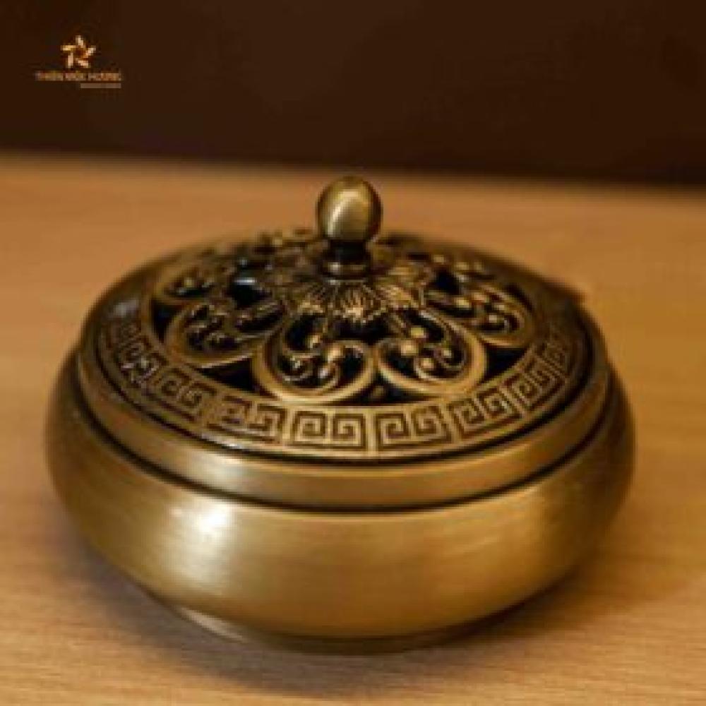 Lư Đồng Đốt Trầm Hương Họa Tiết Hoa Sen