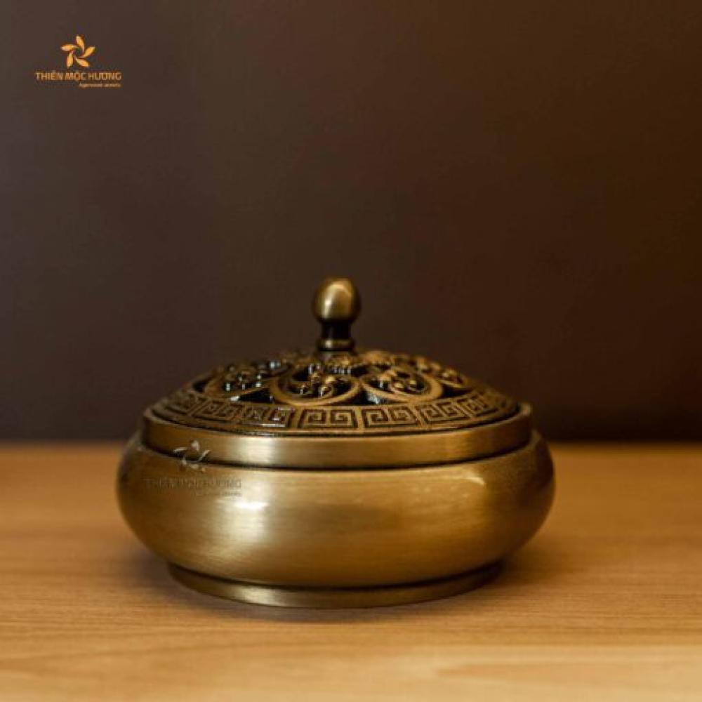 Lư Đồng Đốt Trầm Hương Họa Tiết Hoa Sen