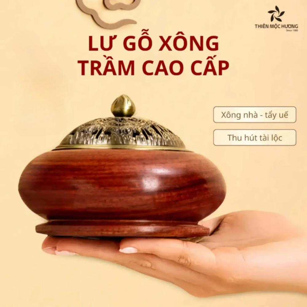 Lư Gỗ Đốt Trầm Hương Họa Tiết Long Phụng